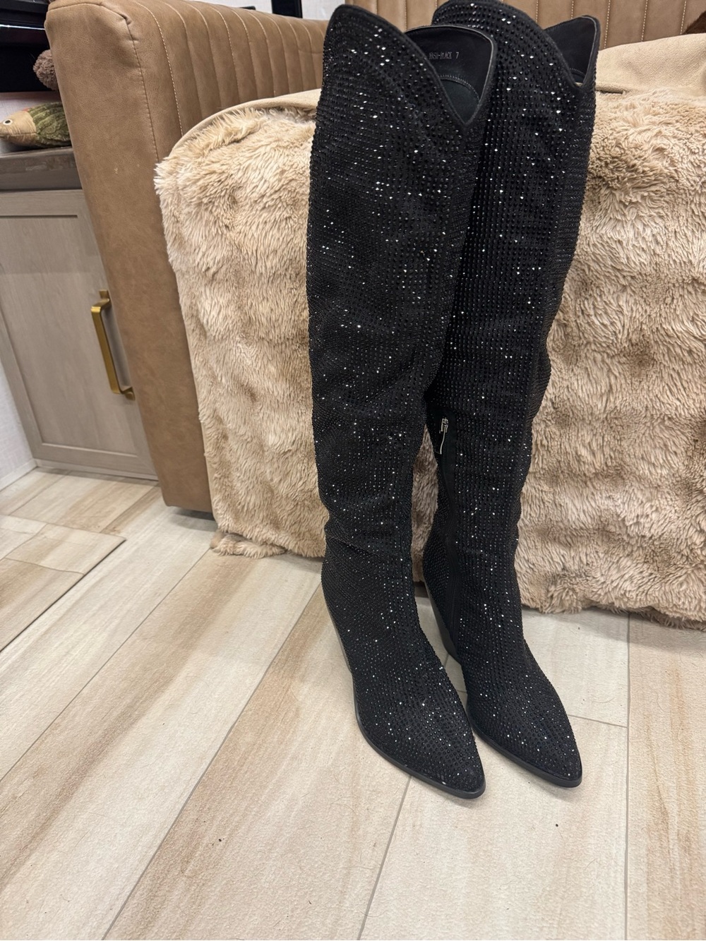 Azalea Wang Women's Black Embellished Over-the-Knee Boots